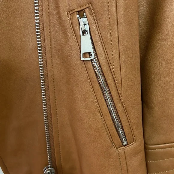 NWT 7 For All Mankind Faux Brown Leather Jacket Size XS! - Picture 3 of 6